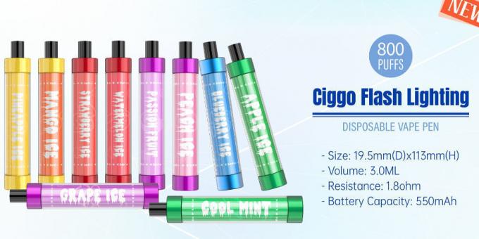 Ciggo Flash Lighting 800 कश Pod vape Disposable Ecigs night LED flashing Closed vape pod supplier
