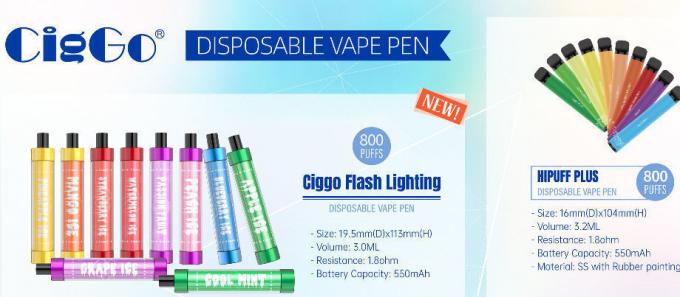 Ciggo Flash Lighting 800 कश Pod vape Disposable Ecigs night LED flashing Closed vape pod supplier